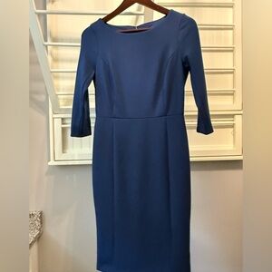 White House Black Market Blue Sheath Dress 3/4 Sleeve Bateau Neckline